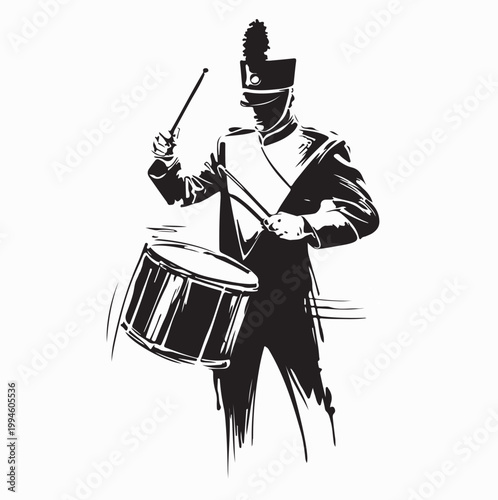 Quadro em tela Marching Band Percussionist in Uniform Vector Illustration On White Background