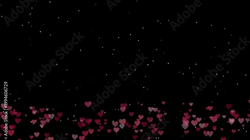 Floating pink hearts animation black background romantic concept