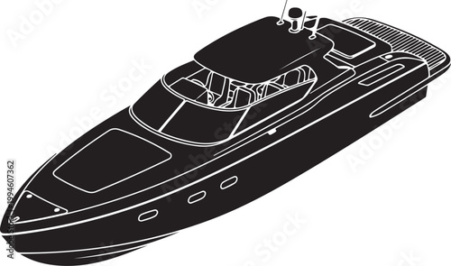 Luxury yacht, speedboat, black, vector illustration, nautical, boat, watercraft