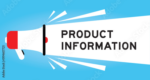 Color megaphone icon with word product information in white banner on blue background