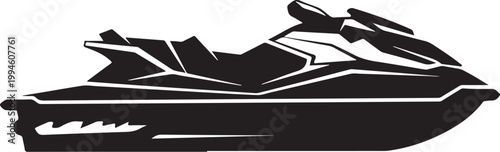 Jet ski, water sports, black silhouette, vector icon, recreational vehicle