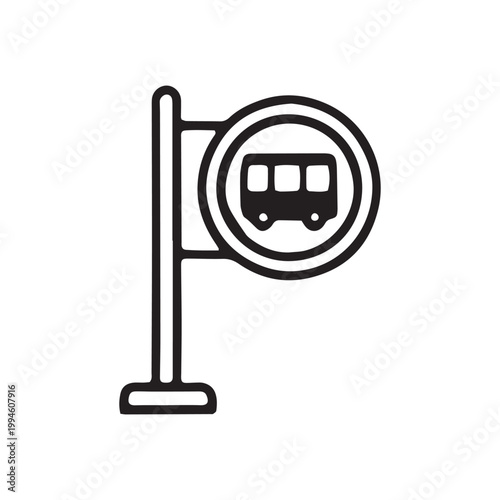 Bus stop sign, public transportation symbol, transit icon, road sign