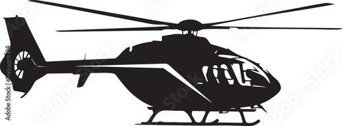 Black helicopter silhouette, aircraft icon, rotorcraft symbol, transportation illustration