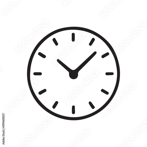 Clock face, analog time, black and white icon, simple design, time concept