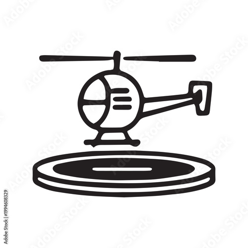 Helicopter Icon, Black and White Vector Helicopter Illustration, Rotorcraft Symbol, Aircraft Sign
