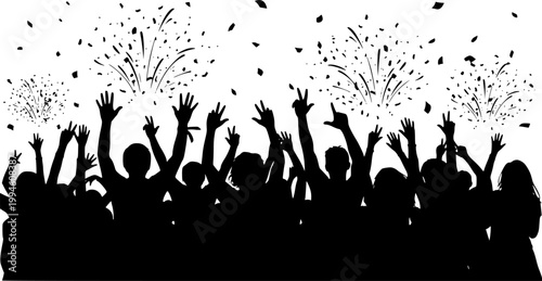 Black Vector Silhouette Crowd Music Festival People Celebration Concert Diversity Community Flat Design