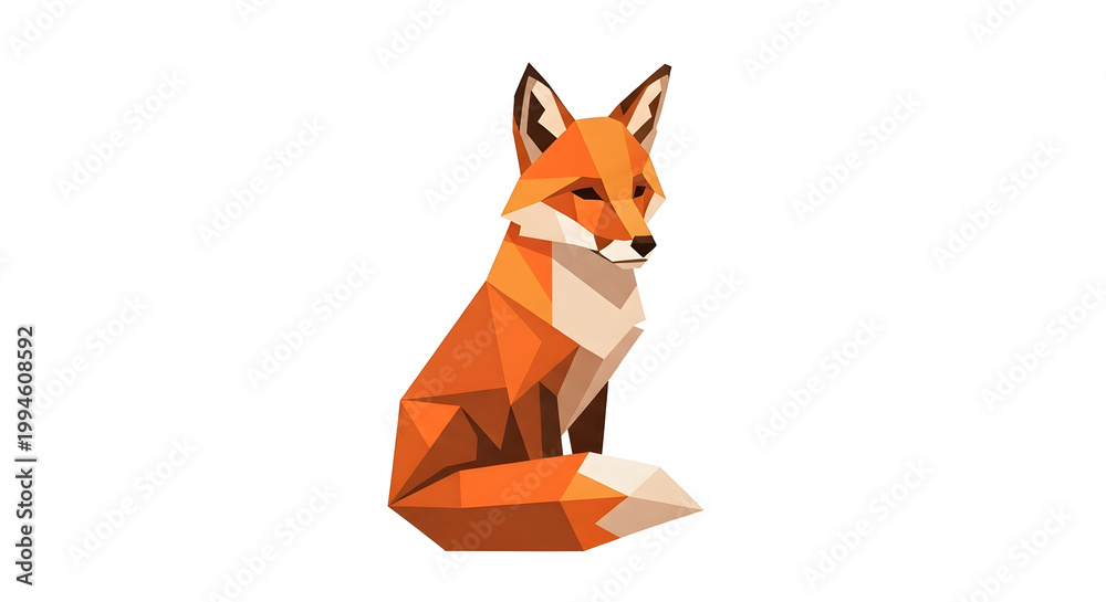 Fototapeta premium red fox isolated on white. Low Poly Fox Illustration Isolated on Transparent Background