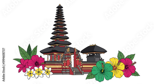 Balinese Temple With Flowers.