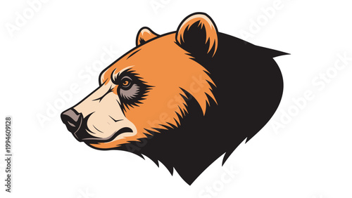 Powerful brown bear head portrait in profile view featuring stylized fur and an intense expression in modern art style.