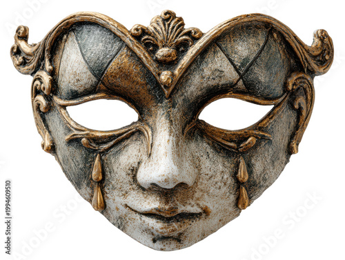 Ornate Venetian Masquerade Mask with Gold Tear Drops and Diamond Pattern image