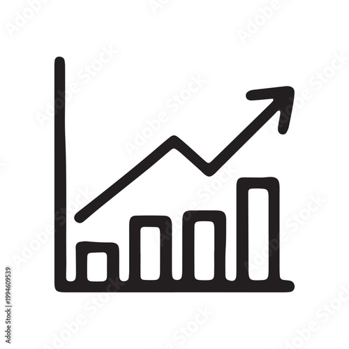 Business growth chart, increasing graph, upward trend, black icon