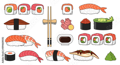 Sushi and Japanese Food Items.