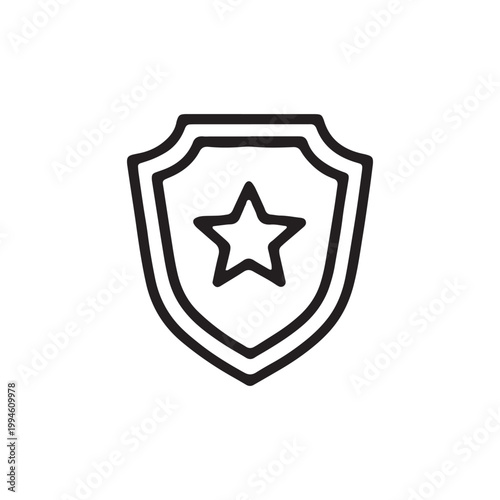 Shield icon, protection symbol, star emblem, security logo, black line art