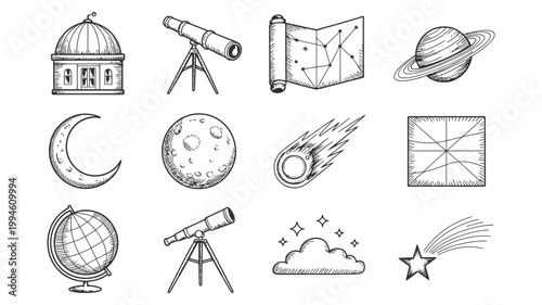 Astronomy and space exploration icons set with astronomy exploration celestial universe