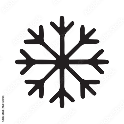 Black snowflake icon, winter symbol, frosty design element, vector graphic