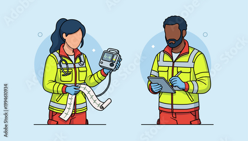 Paramedic emergency medical services, ems illustration. Professional live savers. Isolated vector concept. Fully editable.