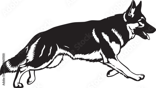 Black and white running horse silhouette against white background