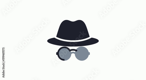 Minimalistic Spy Icon with Hat and Glasses, Illustrating Mystery and Confidentiality