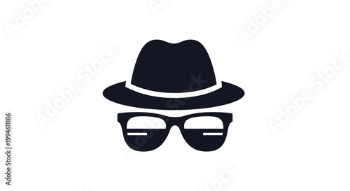 Silhouette illustration of a fedora hat and sunglasses, representing secrecy and privacy