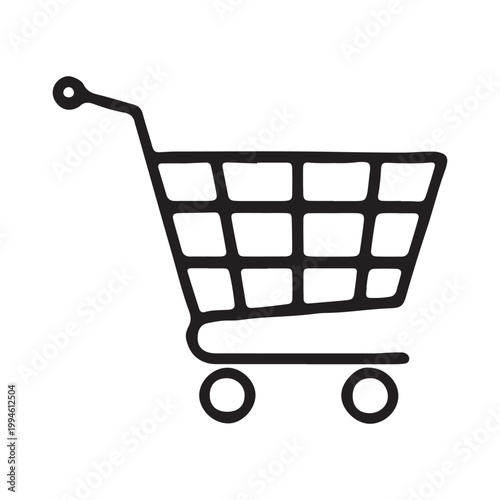 Shopping cart icon, e-commerce symbol, black line drawing, minimalist design, cart illustration
