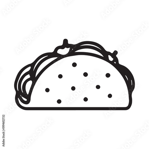 Taco, Mexican food, black line art, vector taco icon, food illustration