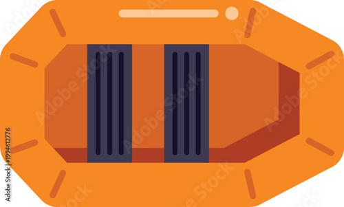 Orange inflatable boat with two seats, an icon for water sports and rescue