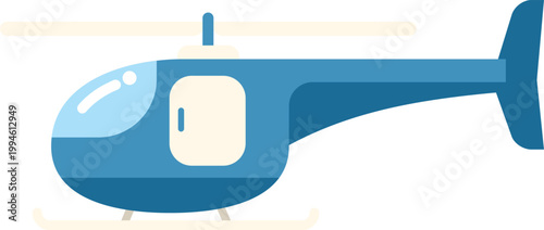 Blue cartoon helicopter flying over white background, illustrating quick travel and rescue
