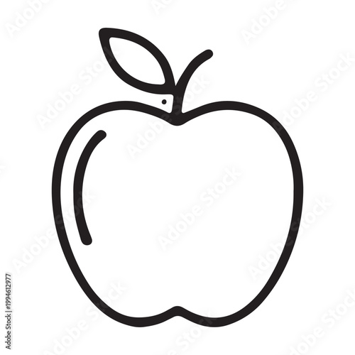 Black apple icon, simple line art fruit symbol, minimalist illustration, healthy food logo