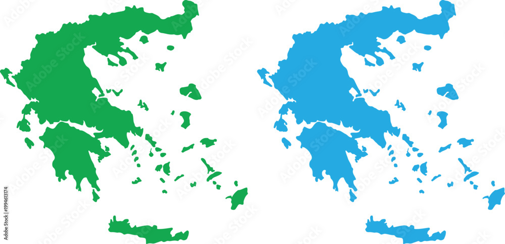 Naklejka premium Greece Map Color Silhouette Set Europe Country Geography Vector Illustration