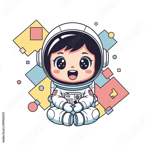 Little Girl Wearing Astronaut Helmet.