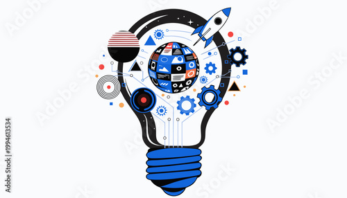 Business innovation and growth vector illustration, showcasing creativity, startup success, and visionary strategy for future transformation.