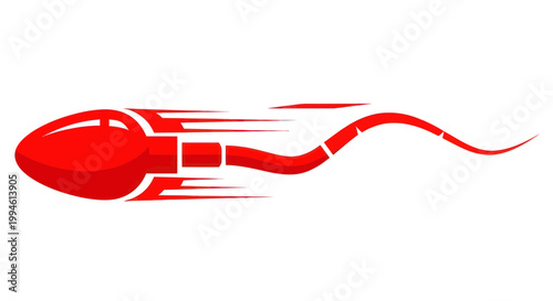 Red sperm cell illustration, symbolizing speed, fertility, and conception, isolated on white background.