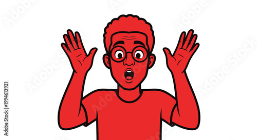 Shocked Man With Open Mouth And Raised Hands, Red Cartoon Character