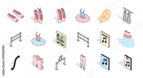 Ballet Dancer Icons: Pointe Shoes, Tutus, Barre, Music Notes