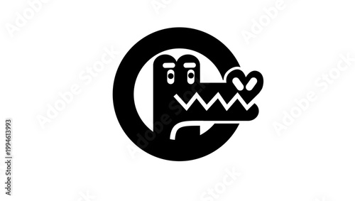 cute crocodile logo, black isolated silhouette
