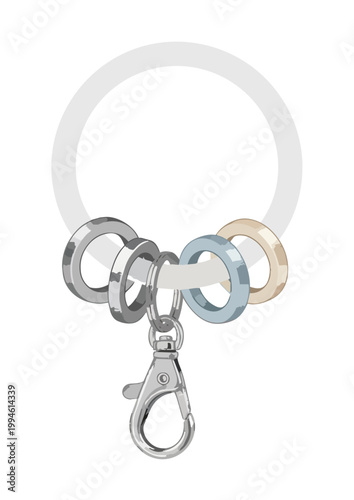 Realistic set of metal carabiners with ring, silver carabiner for keychain 