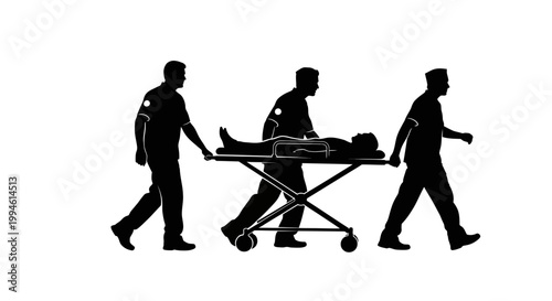 Paramedics transport patient on stretcher silhouette