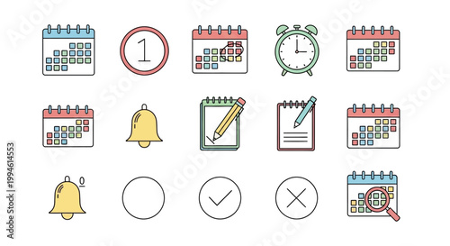 Collection of calendar icons and symbols.