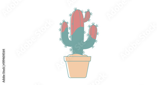 Potted Cactus with Pink Flowers.