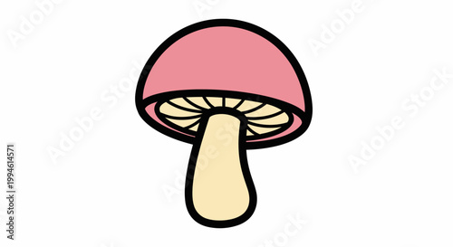 Pink Mushroom Cartoon Illustration Closeup.