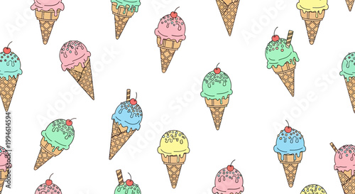 Colorful Ice Cream Cones Pattern.