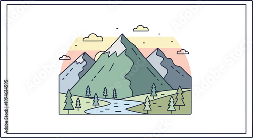 Mountain range with snow capped peaks.