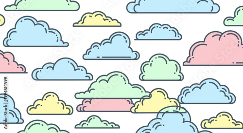 Colorful cartoon clouds in pastel hues.