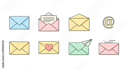 Colorful Envelope Icons with Symbols.