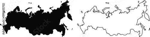 Russia Map Silhouette and Outline Eurasia Country Geography Vector Illustration