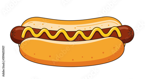 Delicious Hot Dog with Mustard on White Background