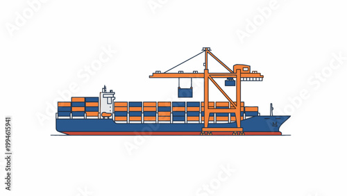 Cargo ship at port with gantry crane loading containers