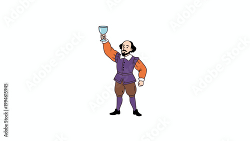 William Shakespeare raising a goblet toast cartoon illustration