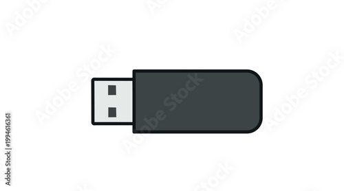 USB flash drive icon: portable memory stick with soft colors flat fill and black line vector illustration.