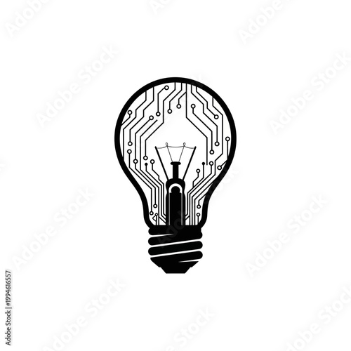 Circuit Board Light Bulb Symbolizing Technological Innovation and Bright Ideas.